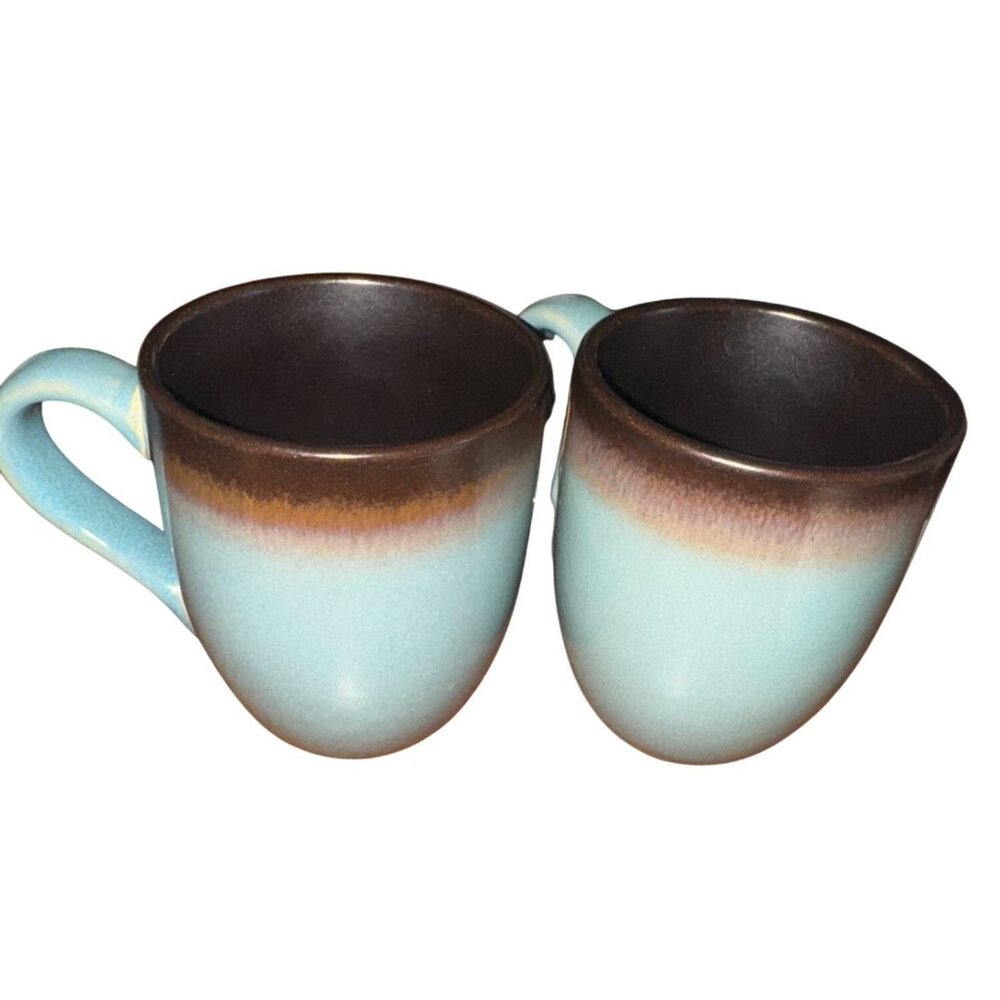 Set Of 2 Ohome Stoneware Gradient Blue & Brown 12 Oz Coffee Tea Mugs Dishwasher